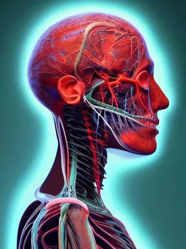 Image similar to anatomical sculpture of central nervous system : : quixel megascans, photorealism, cgi, digital concept art, redshift render, physically based rendering, cinematic, filmic : : illustrated on black paper by artgerm, nychos, alan grey