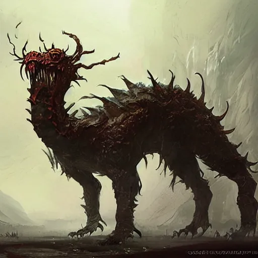 Prompt: a terrifying new monster from folklore, clear, detailed view. fantasy art by greg rutkowski