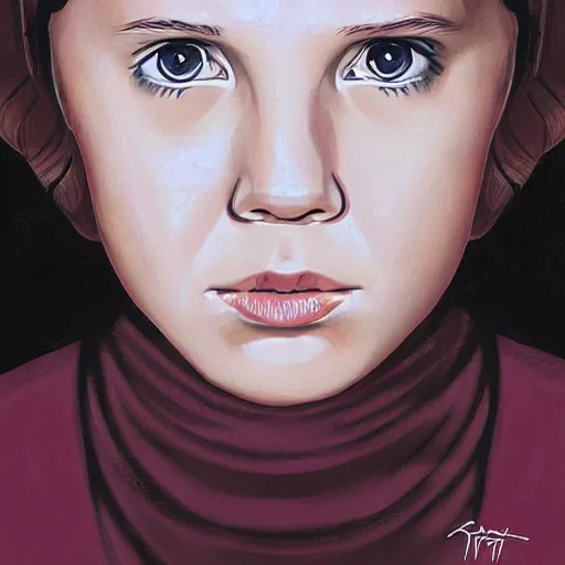 Image similar to portrait of millie bobby brown or young carrie fisher by greg ruthkowski