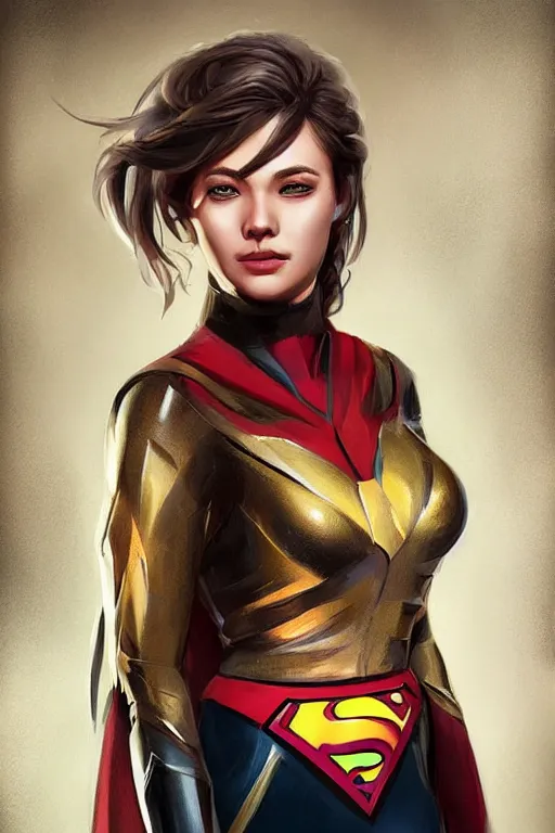 Image similar to three quarters portrait of a beautiful woman,super hero costume,heroic pose,highly detailed, digital painting,illustration, art by Stanley Lau