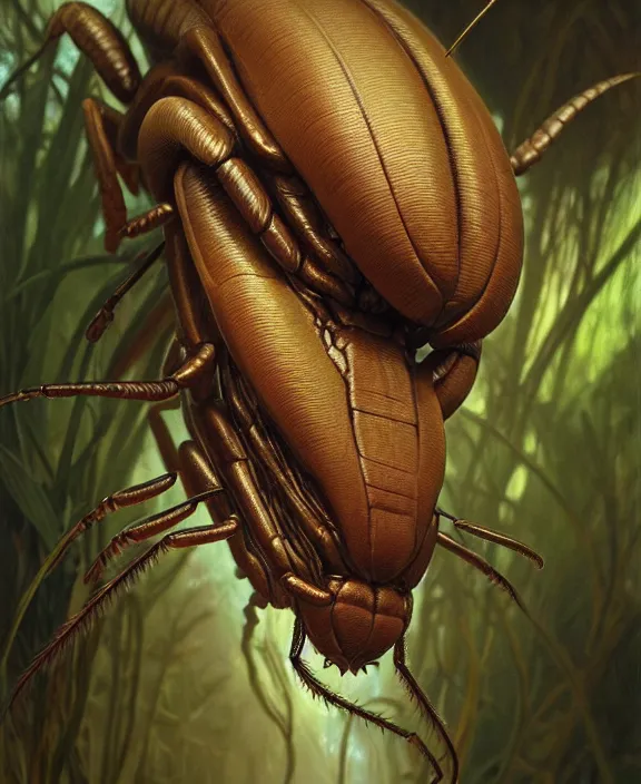 Image similar to intricate earth - toned portrait of a scary alien insect creature, mottling coloring, adorable, childlike, overgrown environment, ultra realistic, concept art, maximalist, photorealistic, octane render, 8 k, unreal engine. art by christopher marley and artgerm and greg rutkowski and alphonse mucha