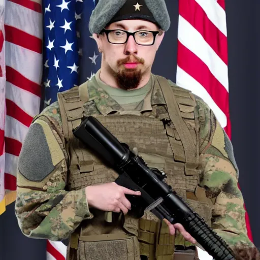 Prompt: sam hyde wearing a modern us army uniform holding a m 1 6