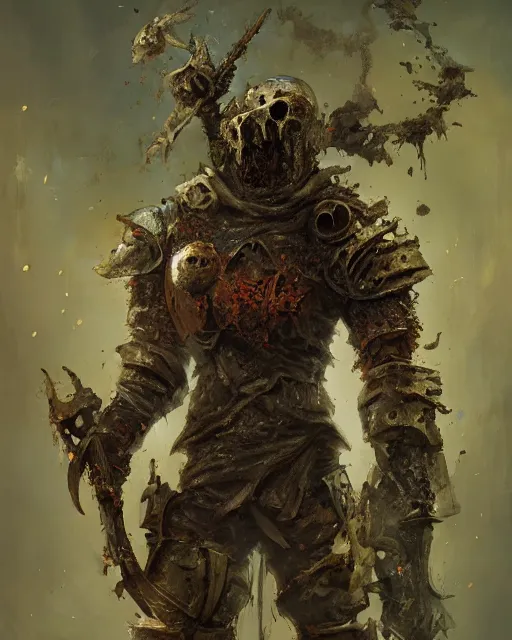 Image similar to An undead medieval knight wearing rusted armor covered in moss, by Stanley Artgerm Lau, WLOP, Rossdraws, James Jean, Andrei Riabovitchev, Marc Simonetti, and Sakimichan, tranding on artstation