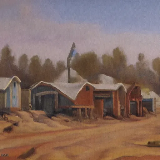 Prompt: a small town for the last remaining humans on the planet oil painting
