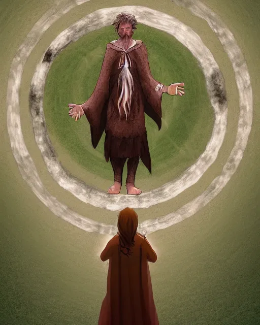 Image similar to a druid standing in a circle at the beginning of the world by greh rutkowski