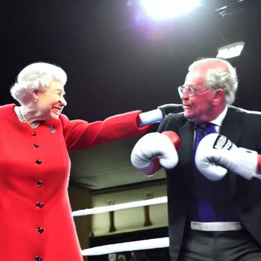 Image similar to the queen of england winning a boxing match