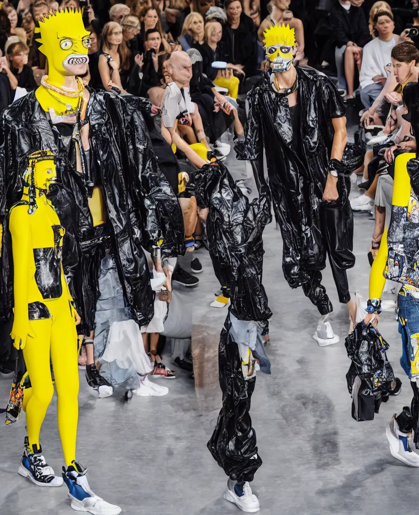 Image similar to hyperrealistic and heavy detailed balenciaga runway show of bart simpson , Leica SL2 50mm, vivid color, high quality, high textured