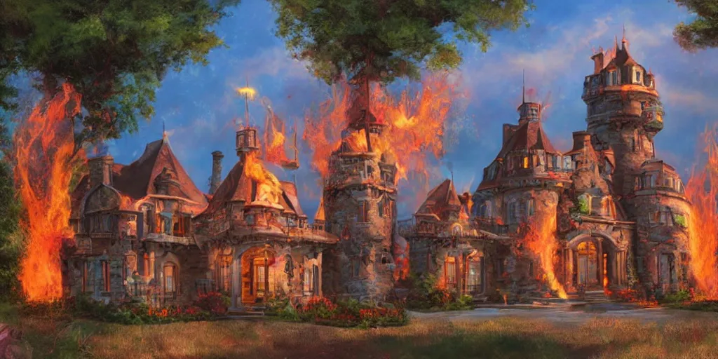 Image similar to fire castle ultrarealism