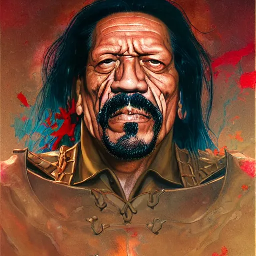 Image similar to prompt : danny trejo necromancer soft light painted by james jean and katsuhiro otomo and erik jones, inspired by akira anime, smooth face feature, intricate oil painting, high detail illustration, sharp high detail, manga and anime 1 9 9 9