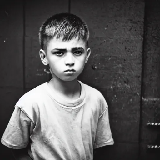 Prompt: a dramatic shot of a boy in prison