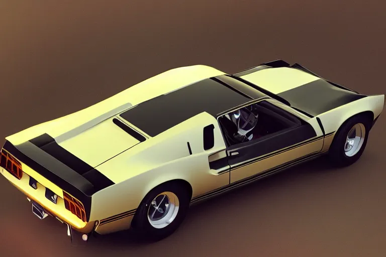 Image similar to designed by john delorean stylized poser of a single 1 9 6 9 fastback mustang! mk 2 ford gt 4 0!!!! ( delorean ), large led lights, ektachrome photograph, volumetric lighting, f 8 aperture, cinematic eastman 5 3 8 4 film