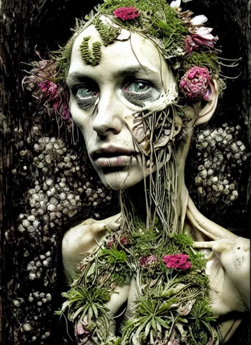 Image similar to beautiful and detailed rotten woman made of plants and many different types of flowers, muscles, intricate, organs, ornate, surreal, john constable, guy denning, dan hillier