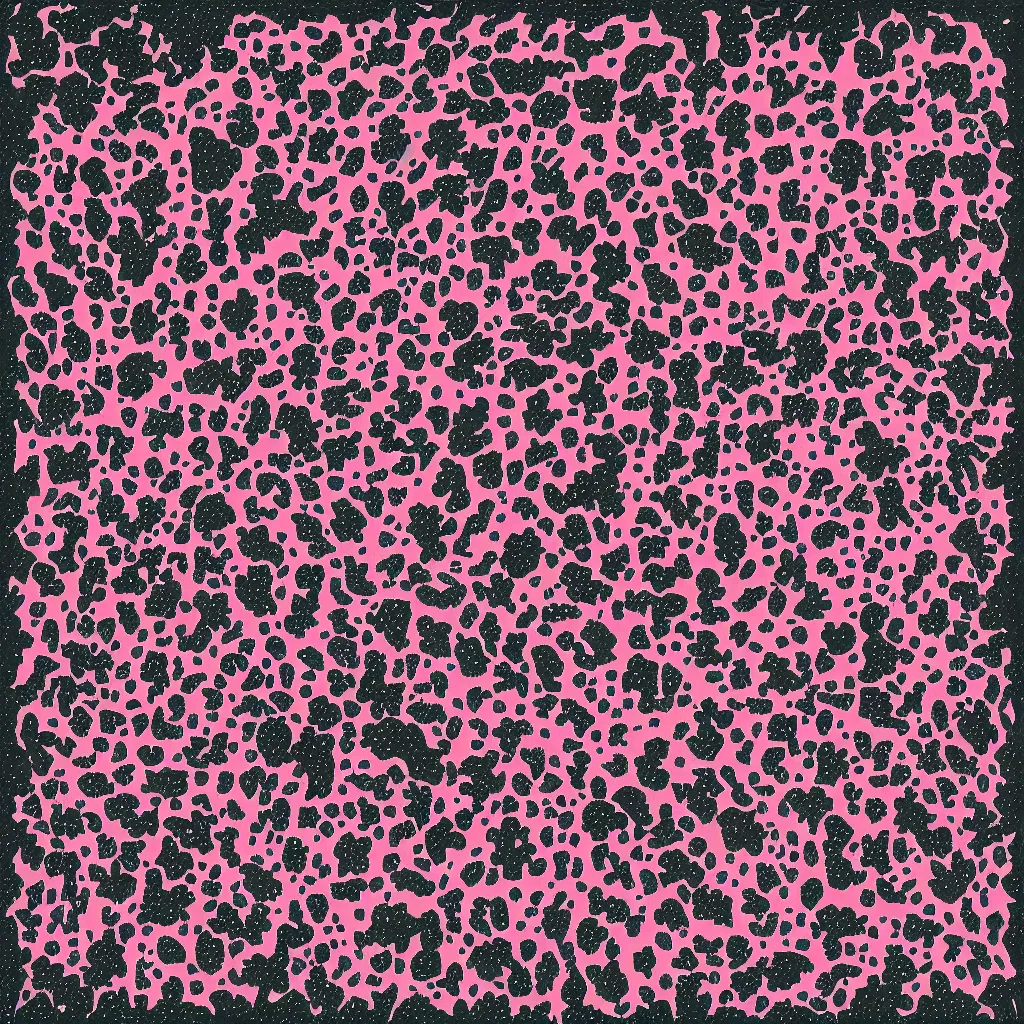 Image similar to camo made of out teeth, smiling, abstract, maya bloch artwork, pink convertible, do hoang tuong artwork, cryptic, dots, stipple, lines, splotch, concrete, color tearing, pitch bending, faceless people, tribal, dark, ominous, eerie, minimal, points, technical, painting