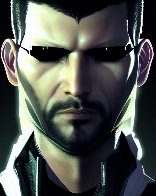 Prompt: portrait of adam jensen, cyberpunk, artstation trending, deviantart, highly detailed, focus, smooth, by hirohiko araki, yoshitaka amano