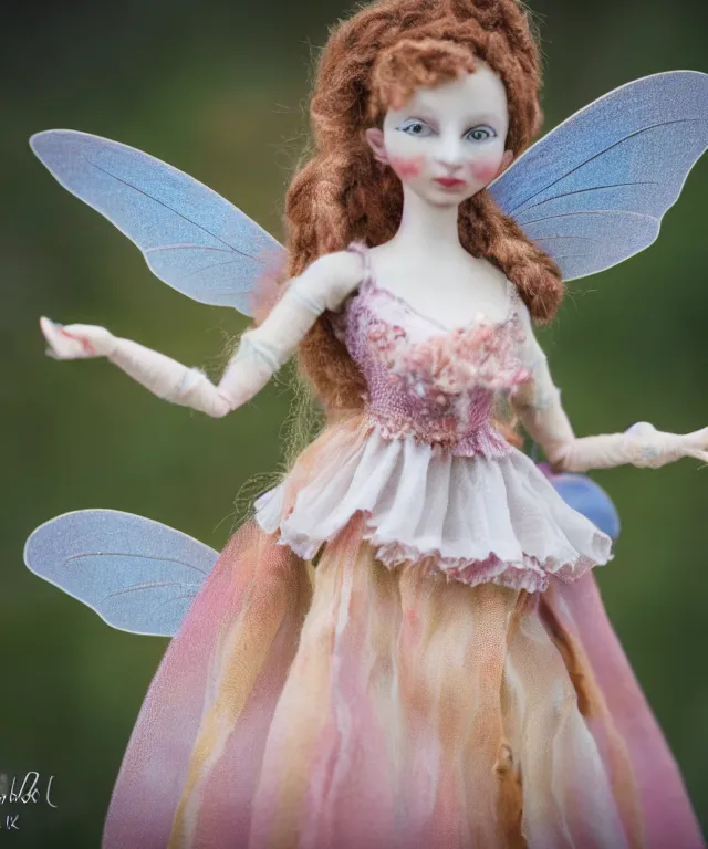 Image similar to high quality presentation photo of a detailed fairy doll in the style of Nicoletta Ceccoli photography 4k f1.8 anamorphic bokeh 4k Canon Nikon