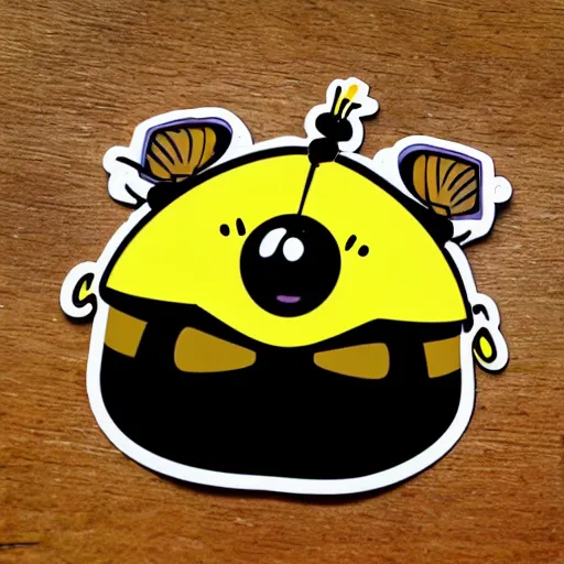 Image similar to a sticker of a cute robotic bee, dreamworks style