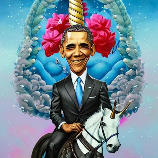 Image similar to portrait of obama riding an unicorn, pixar style, by tristan eaton stanley artgerm and tom bagshaw.