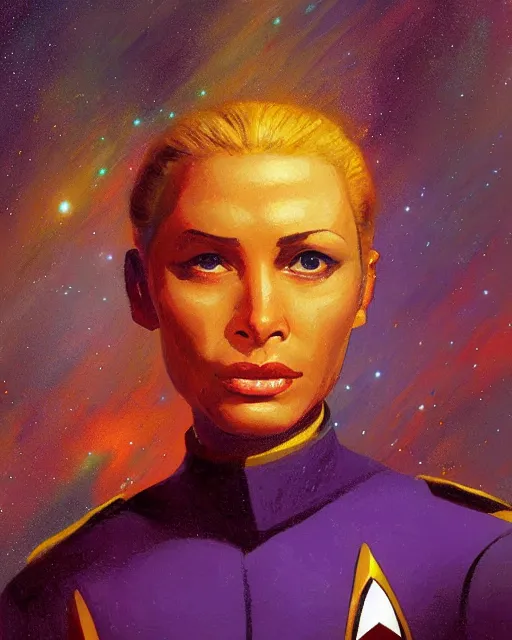 Image similar to Portrait of an Asari as a Starfleet officer by Paul Lehr