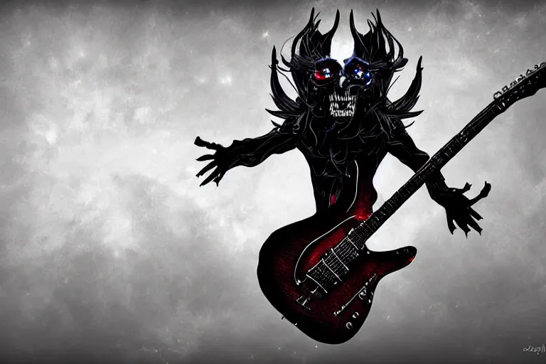 Prompt: electric guitar turns into a demon, evil, dark night, moon, highly detailed digital art, photorealistic