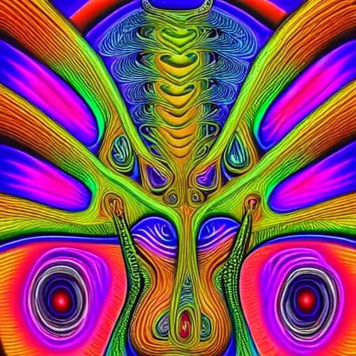 Image similar to a mule in the style of alex grey, highly detailed, psychedelic, colorful, 8 k