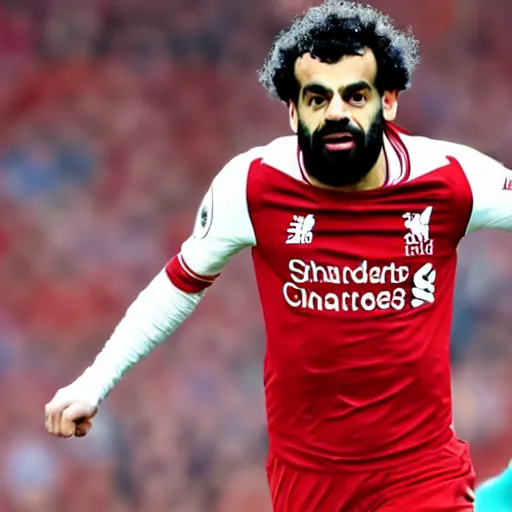 Prompt: mo salah wearing an arsenal football top