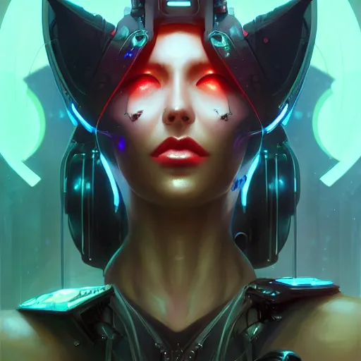 Prompt: a portrait of a beautiful cybernetic mistress of the night, cyberpunk concept art by pete mohrbacher and wlop and artgerm and josan gonzales, digital art, highly detailed, intricate, sci-fi, sharp focus, Trending on Artstation HQ, deviantart, unreal engine 5, 4K UHD image