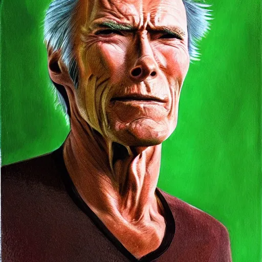 Prompt: portrait of clint eastwood, veiny green, looking like leaves