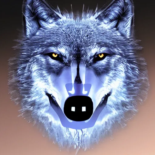 Prompt: a wolf face artistic mechanical logo robotic ai