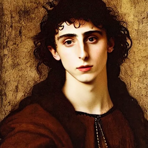 Prompt: timothee chalamet painted by leonardo da vinci