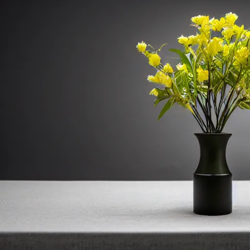 Image similar to a photo of 8k Ikebana in flower vase, ultra wide angle, sony a7r3, ultra detail, photorealistic, in simple background