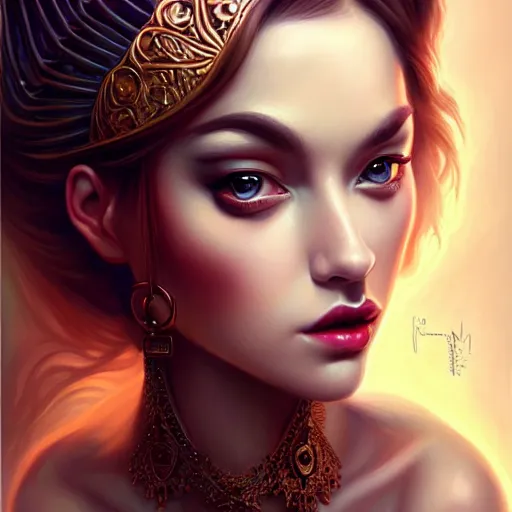 Prompt: symmetrical painting, a beautiful young female in dress, pretty, perfect face, elegant, ornate, luxury, elite, matte painting, by artgrem, by james jean, by ross tran - h 6 0 0