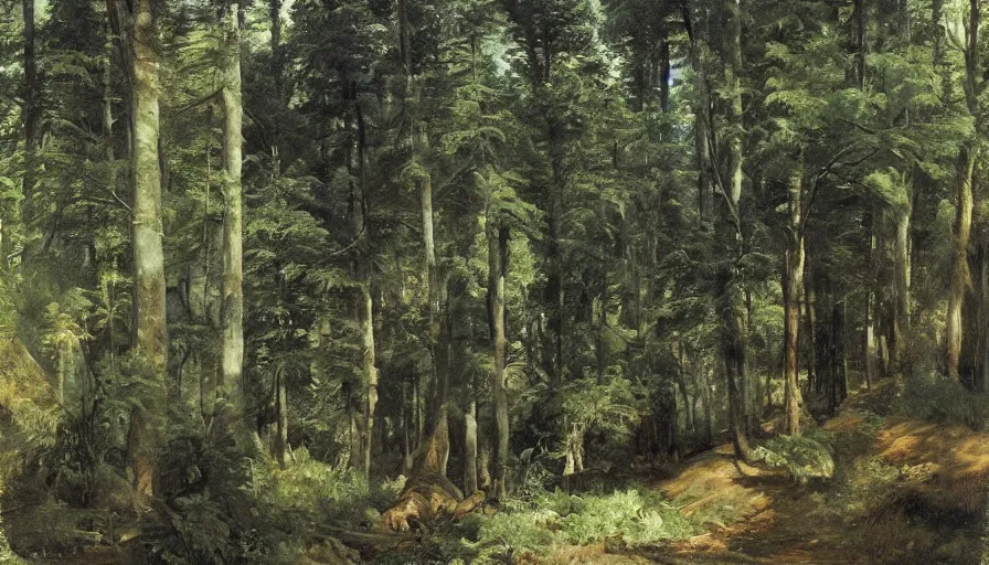 Prompt: a beautiful forest illustrated by eugene von guerard, ivan shishkin, john singer sargent