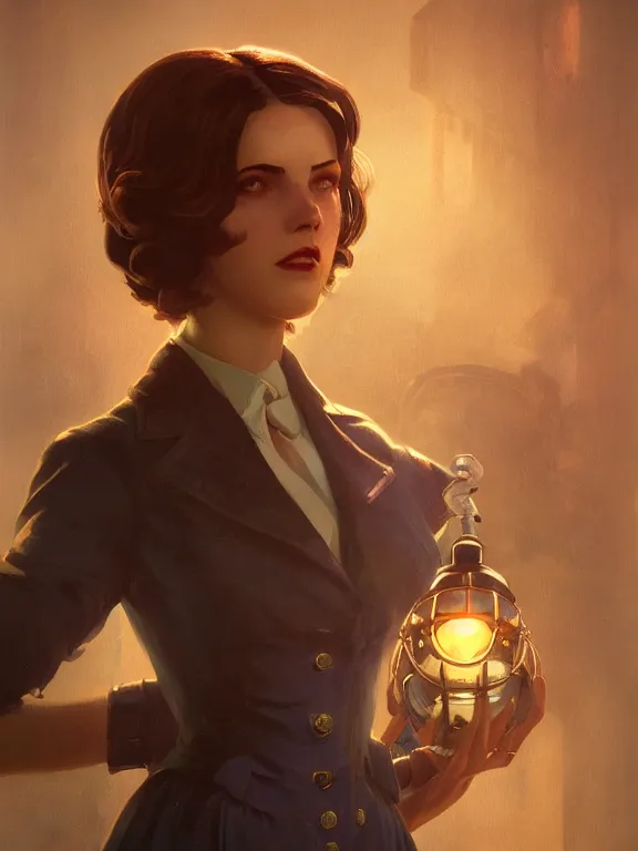Prompt: portrait of a young woman from bioshock infinite, art by ryo shiotani and greg rutkowski, intricate, beautiful, cute, cinematic lighting, vintage art by serge ivanoff, high resolution, very detailed
