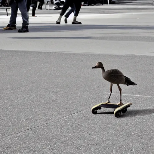 Image similar to goose skateboarding