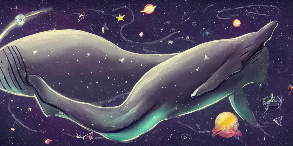 Prompt: space whale swimming through space consuming stars, digital art, trending on art station, galactic