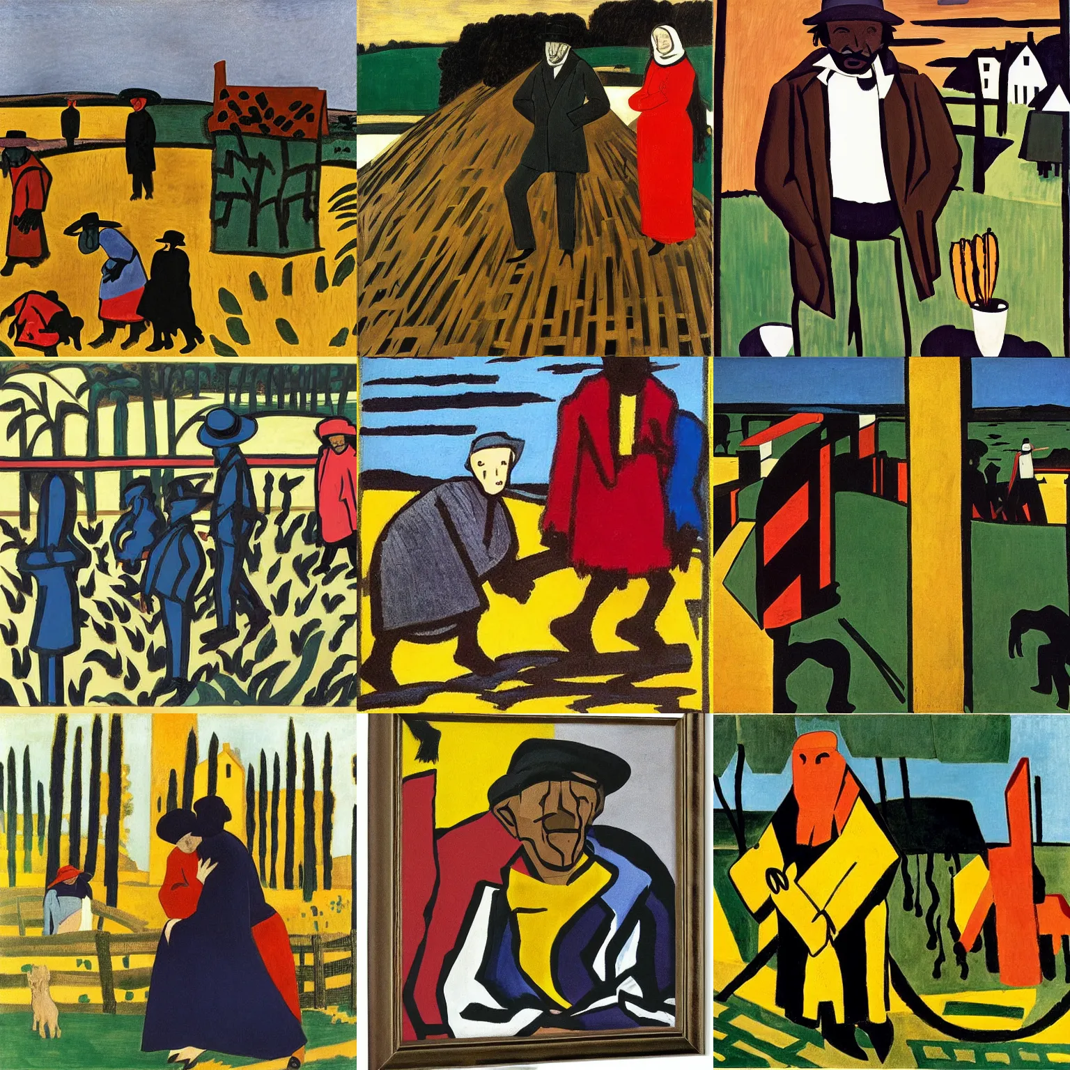 Prompt: The Hay Wain by Jacob Lawrence