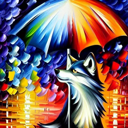 Image similar to wolf under umbrella by leonid afremov