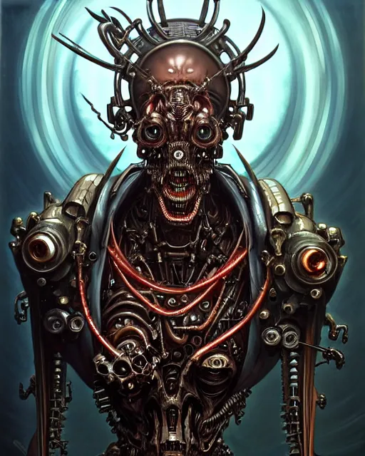 Prompt: front shot of a cyberpunk ugly epic dead biomechanical demon mastermind character, intricate, elegant, highly detailed, centered, (((artstation, concept art, smooth, sharp focus, artgerm, Tomasz Alen Kopera, Peter Mohrbacher, donato giancola, Joseph Christian Leyendecker, WLOP, Boris Vallejo))), mugshot!!!!!, ugly!!!!!!, octane render, nvidia raytracing demo, grainy, muted