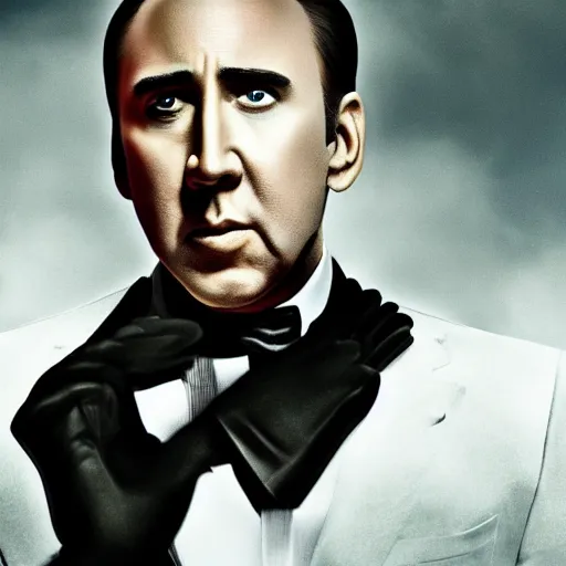 Image similar to Nicolas Cage as James Bond, Bond movie opening sequence