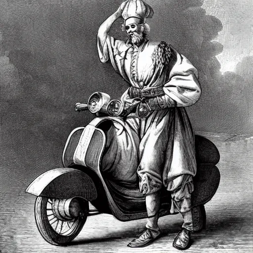 Image similar to amerigo vespucci on a vespa