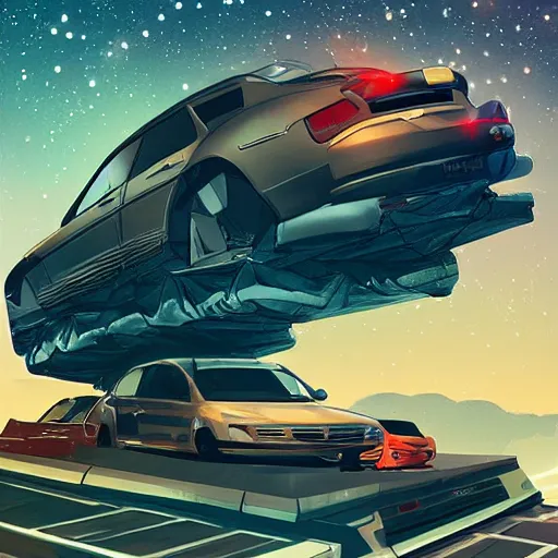 Prompt: under a trillion stars, we've danced on top of cars, digital art, artstation, detailed, sharp