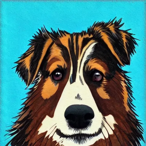 Image similar to australian shepard, in the style of neil gaiman