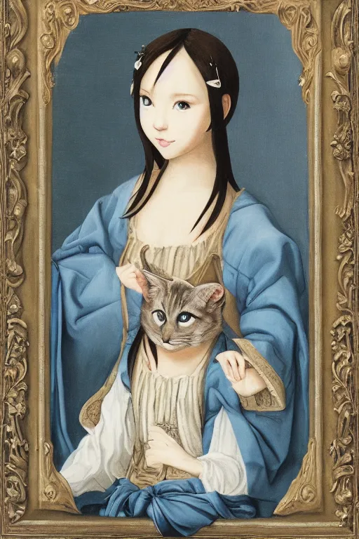 Oil painting of pastel renaissance painting of grumpy cat,by hsiao