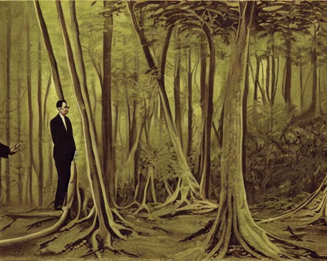 Image similar to edgar cayce and aldous huxley in a forest