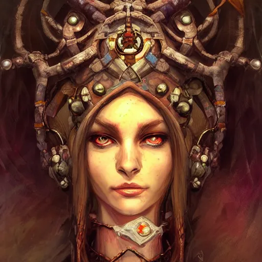 Prompt: Lady Yggdrasil Queen Portrait Portrait Portrait Planescape Torment Vagrant Story Character Time Druid Face Head Eyes Jordan Grimmer Oleg Zherebin Till Freitag Tamas Medve Todor Hristov Ilya Repin