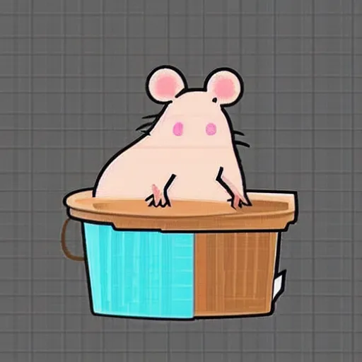 Prompt: a little cute rat with a lot blush is resting in front of a trash bin and smiles in beautiful pixel art