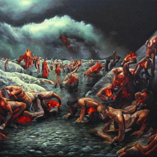 Prompt: the pits of hell, beautiful oil painting,