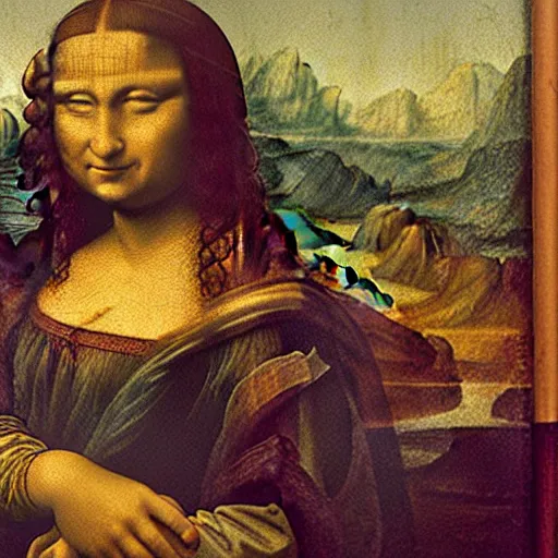 Image similar to Leonardo da Vinci being painted by the Mona Lisa