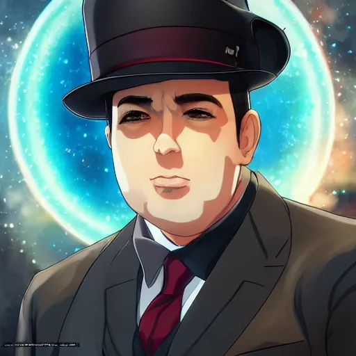 Image similar to portrait of al capone as a space explorer, anime fantasy illustration by tomoyuki yamasaki, kyoto studio, madhouse, ufotable, square enix, cinematic lighting, trending on artstation