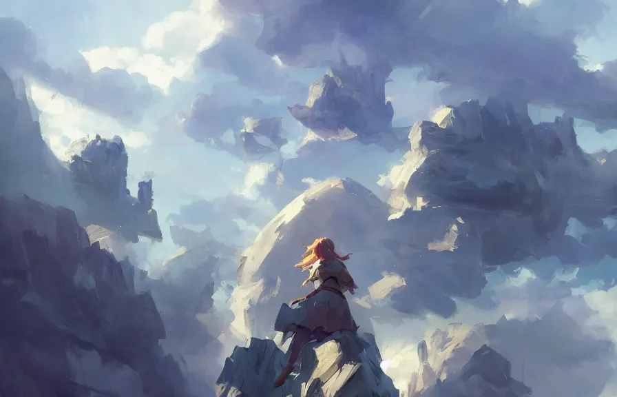 Prompt: greg manchess concept art of a the cloud stairs dimension, key visual, ambient lighting, highly detailed, digital painting, artstation, concept art, sharp focus, by makoto shinkai and akihiko yoshida and hidari and wlop and greg rutkowski